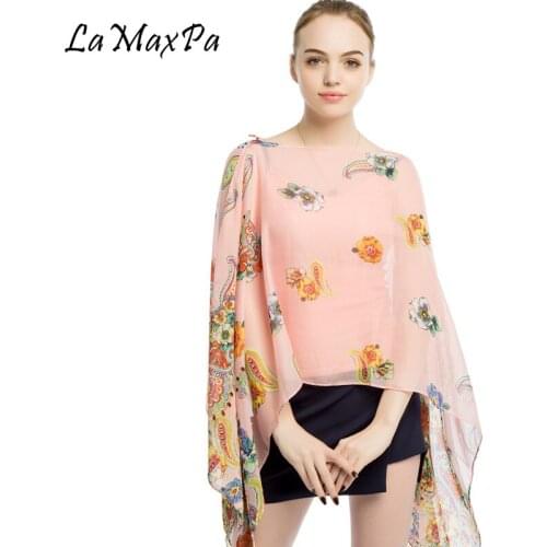 LaMaxPa Women New Chiffon Sunscreen Shawl All-match Preppy Style Beachwear For Girl DIY Pearl Clasp Shawl Femme Classic Echarpe