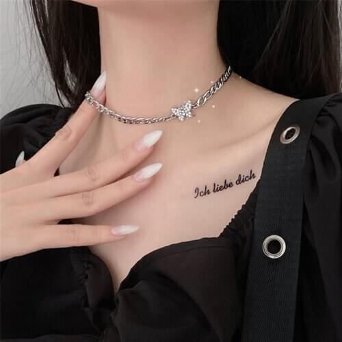 Fashion Titanium steel Necklace Shiny Crystal Rhinestone Butterfly Choker Necklace Party Statement Jewelry Gift