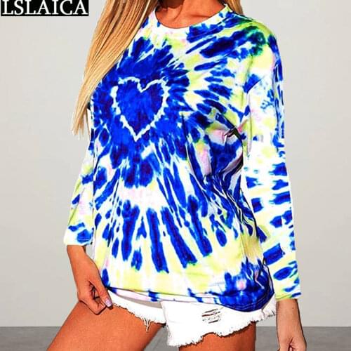 Fashion Tie Dye Shirts for Women Plus Size 5xl Casual Loose Female Long Sleeve Tops Autumn Woman Tshirts Clothes Streetwear