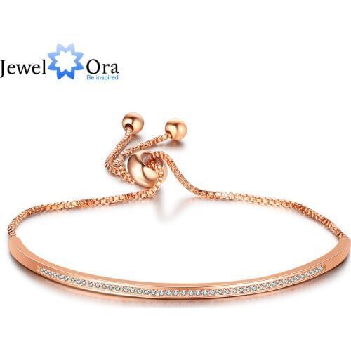 A Row Of Cubic Zirconia Accessorise Bangle Rose Gold Color Bracelets & Bangles For Women Party Jewelry (JewelOra BA102092)