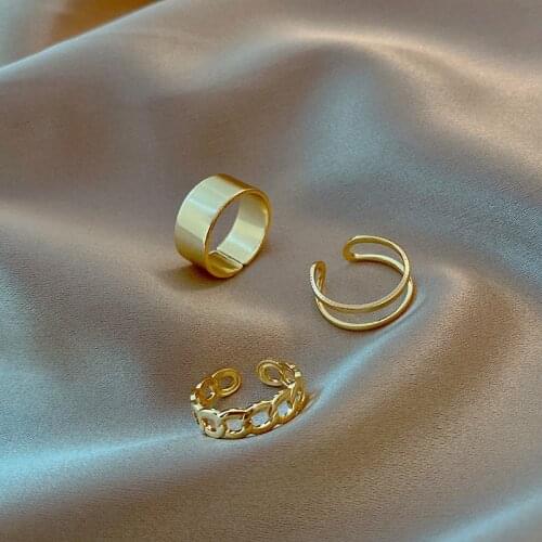 2021 New Fashion Gold Color Round Circle Geometric Finger Rings Set for Women Minimalist Metal Chain Open Ring Female Jewelry