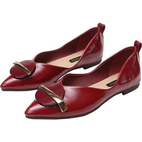 Autumn new 2020 patent leather pointed toe womens shoes shallow mouth soft sole casual shoes womens shoes women flat shoes