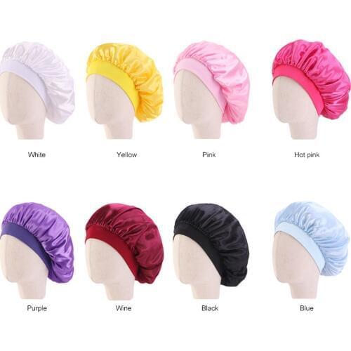Adjust Solid Satin Bonnet Hair Styling Cap Long Hair Care Kids Child Night Sleep Hat Silk Head Wrap Shower Cap Hair Styling Tool
