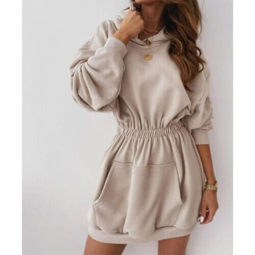 Pullover Dress Women Hooded Wrap Autumn Winter Casual Loose Women Pocket A Line Long Sleeve Sport Dresses Women with A Hoodie