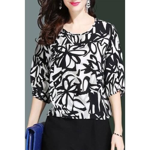 Casual Half Sleeve Women Printed Chiffon Blouses Shirts Lady O-Neck Spring Summer Style Blusas Tops Plus Size 5XL