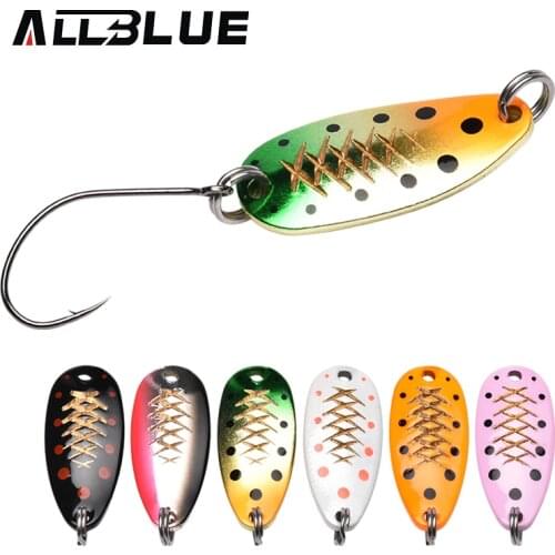 ALLBLUE 4g 26mm Trout Spoon Lure 2pcs/lot Metal Bait MOMO Fishing Lure Copper Material Freshwater Fishing Tackle Isca Artificial