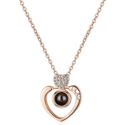 Simple 100 languages I Love You Projection Rose Gold Pendant 925 Silver Heart Necklace For Women Jewelry Engagement Accessories