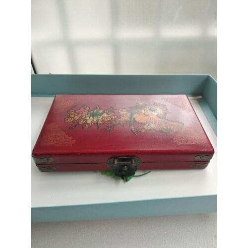 Rare 11 Files Chinese Ancient maths tool Green bead abacus Calculator With old Leather Box