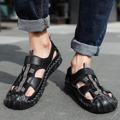 Summer Mens Sandals Fashion Men Casual Shoes Design Beach Men Shoes Genuine Leather Sandals Man Sandals Big Size695