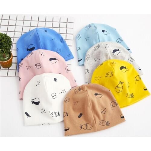 Boy Girl Beanie Cap Dropshipping 0-6T Baby Hats Cotton Cartoon Fish Printing Infant Hat Toddler Winter Childrens Hat