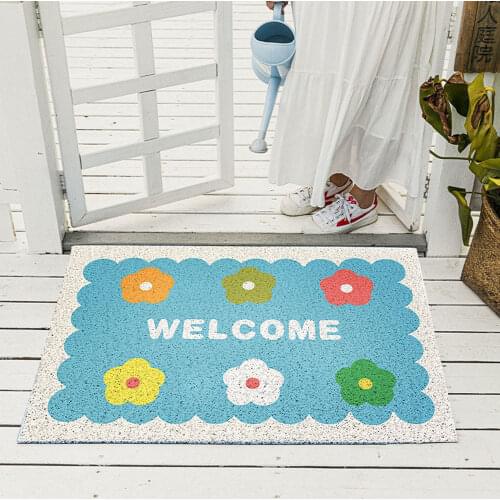 Cute Flowers Door Mats Outdoor Antiwear PVC Waterproof Ant-Slip Bathroom Rugs and Carpets Smile Printed Hallway Entrance Doormat