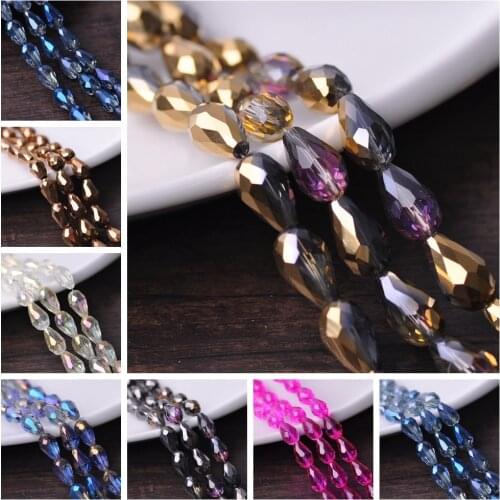 Teardrop Pear Shape Faceted Plated Crystal Glass 5x3mm 7x5mm 12x8mm 15x10mm 18x12mm Loose Crafts Beads for Jewelry Making DIY