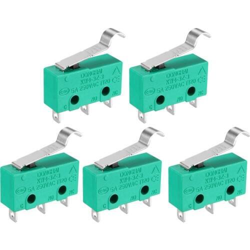 Uxcell 16A 5A125/250VAC Micro Limit Switch SPDT NO NC 3 Terminals Momentary Long Hinge Lever Simulated R-Lever Green 5PCS