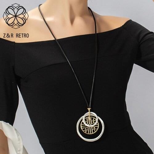 Vintage Geometric Suspension Pendant Long Collar Necklace Chains Around the Neck Costume Jewelry for Women Aesthetic Accessories