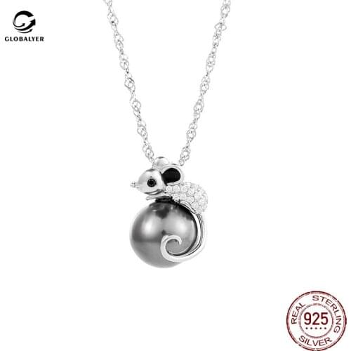 Explosion style Rat year zodiac pendant Female DIY pearl accessories S925 silver clavicle necklace Free shipping 633