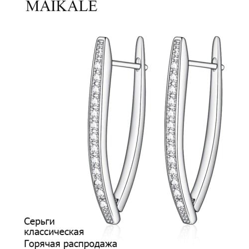MAIKALE New Fashion Hot Luxury V Shape Gold /Silver Plated Cubic Zirconia Stud Earrings For Women Jewelry Gift Brincos Bijoux