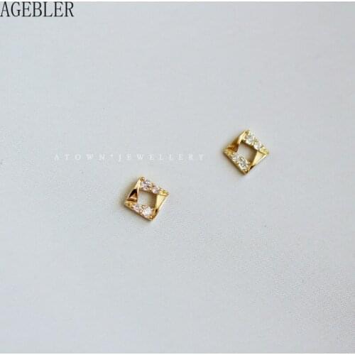 New Mini Hollow Square Stud Earrings Aircon 925 Sterling Silver Stud Original Fashion Design Elegant Jewelry for Women Girl Gift