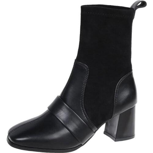 Large size 43 44 Women Boots 2021 Winter Women Shoes Patchwork Chunky Heels Ankle Boots Slip On Martin Botas Femininas WSH4181