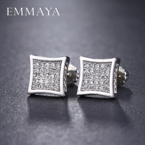 EMMAYA Square Stud Earrings Women Cubic Zirconia Crystal Jewelry White Black CZ Stud Earrings For Female Trendy
