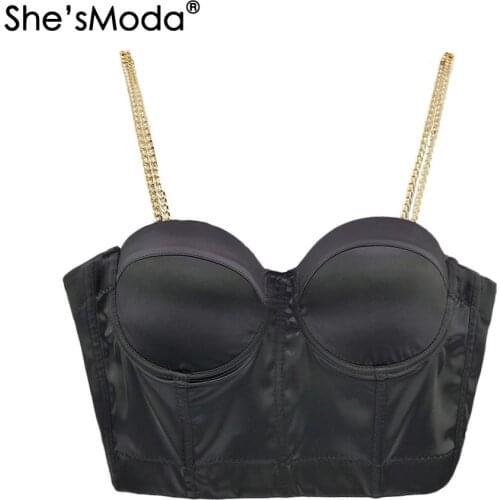 ShesModa Push Up Metal Chain Bralet Womens Bustier Bra Wedding Party Corset Cropped Top Vest Plus Size