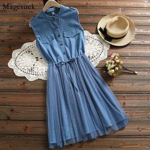 Vestidos Sleeveless Blue Women Dress Summer 2021 linen Mesh Woman Dress Elegant O-Neck Sexy Mini Party Dresses For Women 3518 50