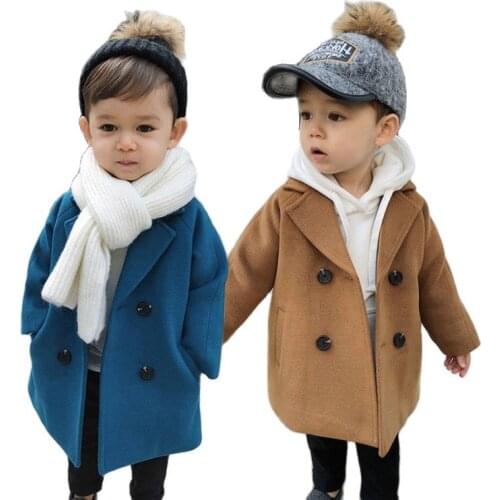 2021 Boys Girls Winter Wool Coat 5 Color Long Jacket Autumn Kids Windproof Coat Children Clothing Warm Boys Wool Coat Outerwear