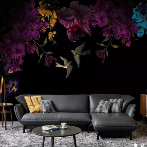 Milofi custom 3D photo wallpaper Nordic minimalistic hand-painted peony flowers black bedroom wall decoration mural wallpaper