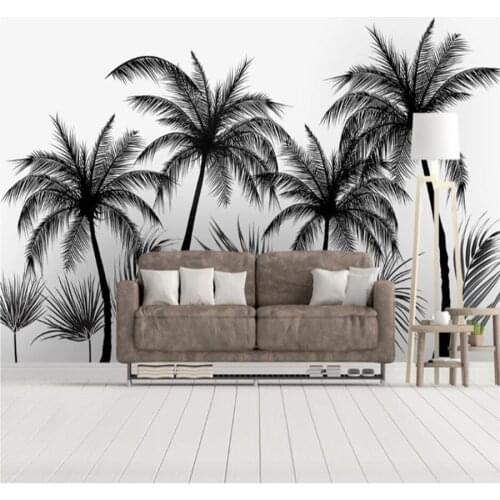 Milofi 3D Wallpaper Mural Black and White Sketch Style Tropical Rainforest Coconut Tree Nordic TV Background Wall