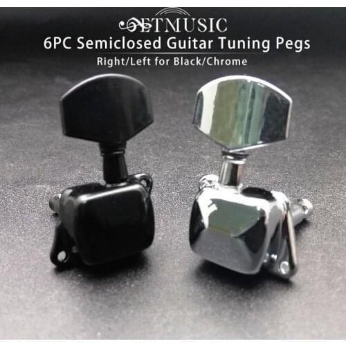 6PCS Semiclosed Guitar Tuning Pegs Tuner Machine Heads for Acoustic Guitar Chrome Black