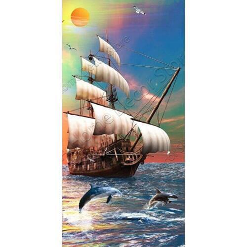 Sailboat scenary 5D diy Needlework diamond embroidery resin diamond mosaic diy diamond painting 3d cross stitch kits RA0918