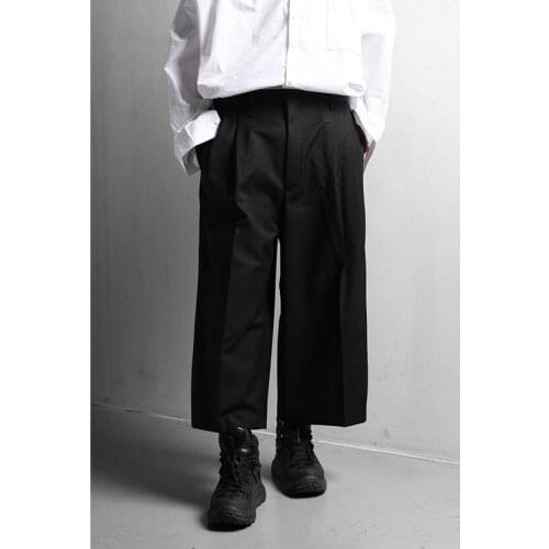 Korean versatile wide leg pants mens loose straight vertical casual trousers youth Capris trendy men