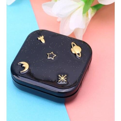 Stars Moon Contact Lens Case For Women With Mirror Kit Holder Portable Contact Lenses Box Black PXPB