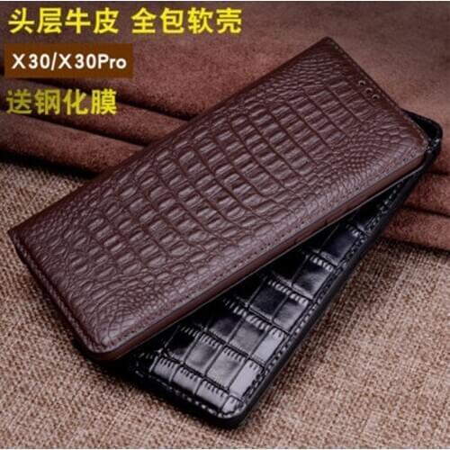 Crocodile Case for VIVO X30 Case Luxury Genuine Leather Phone Shell for VIVO X30 Pro X30Pro Business Flip Cover Screen Protector