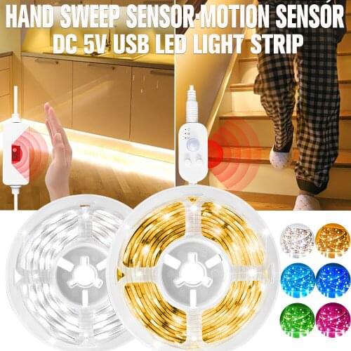 Motion Sensor LED Light Strip Hand Sweep Sensor Dimmable Tape Diode 3M/4M/5M DC 5V USB SMD 2835 60LEDs/M Kitchen Cabinet Lamp