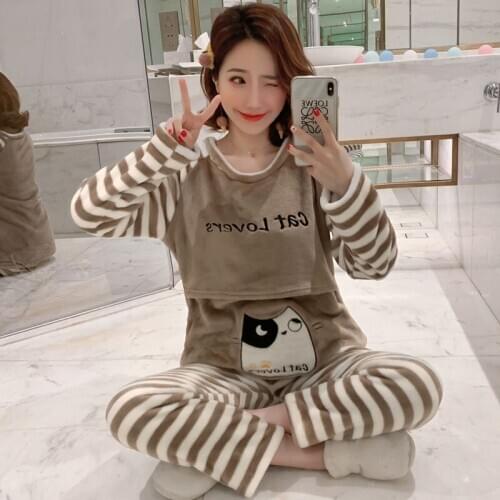 Flannel Pregnant women pajamas winter 2020 Pajamas Cartoon Nightgown Long Sleeve Tops&pants Autumn Feeding Suit Women Pajamas