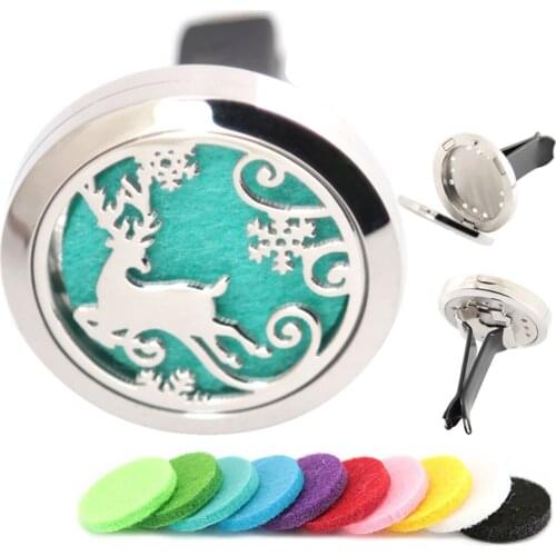AMYA Jewelry Christmas Deer 30mm Diffuser 316 Stainless Steel Car Aroma Locket Essential Oil Car Diffuser Lockets Free Pads
