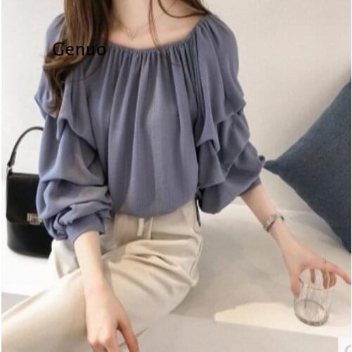 Harajuku Elegant Summer Long Sleeve Puff Sleeve Shirt Blouse for Women Blusas Womens Tops and Blouses Chiffon Shirts Plus Size