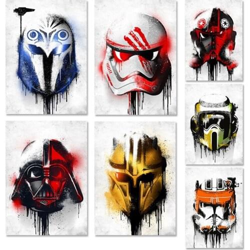 Star wars helmet art print Star wars Graffiti Canvas Painting Movie Poster Wall Picture for Living Kid Room Home Decor Cuadros