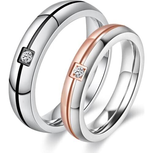 KNOCK high quality Cubic Zirconia Ring Stainless Steel Shinning Crystal Couple Ring Forever Love For Romantic Wedding Ring