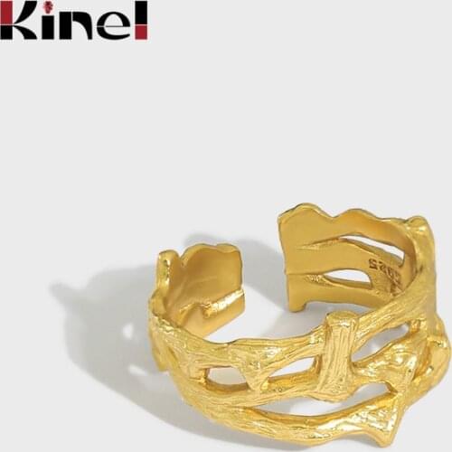Kinel Real Silver 925 Jewelry Irregular Hollow Branch Design Ring For Fashion Women 2021 Wedding 18K Gold Accessories Gift