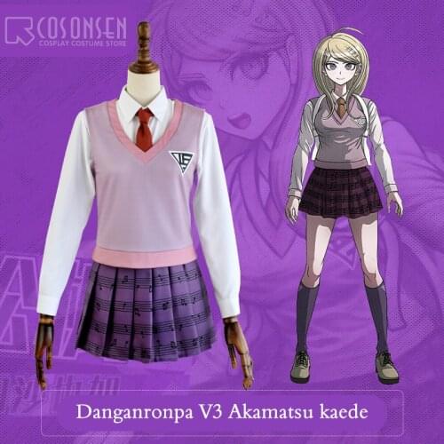 COSPLAYONSEN New DanganRonpa V3 Akamatsu kaede Dangan Ronpa V3 Halloween Cosplay Costume Full Set Women Dress