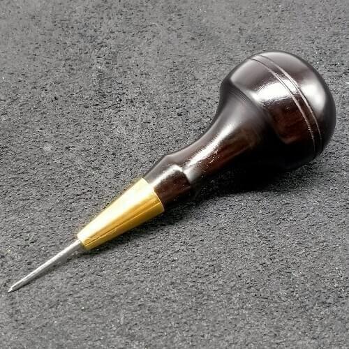 Round/hexagonal Cone awl with Ebony Red Sandalwood wood handle, handmade leather Punch hole positioning