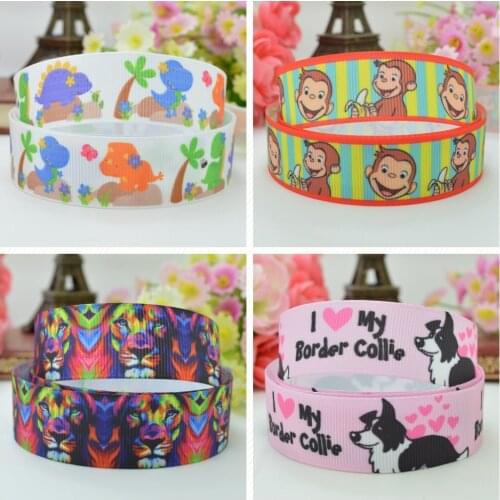10 Yards 22mm 7/8" Lion border collie cute Animal Printed grosgrain ribbon hair bow Headwear DIY hair accessories retail