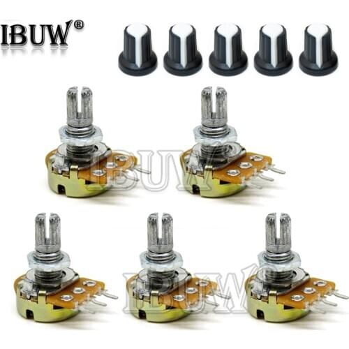 5 Sets WH148 1K 10K 20K 50K 100K 500K Ohm 15mm 3 Pin Linear Taper Rotary Potentiometer Resistor with AG2 cap For Arduino