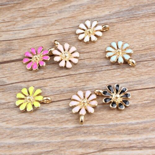 Mini Order 10PCs 12*15MM Gold Tone Alloy Enamel Daisy Flower Charms DIY Jewelry Findings Ornament Accessory Oil Drop Pendants