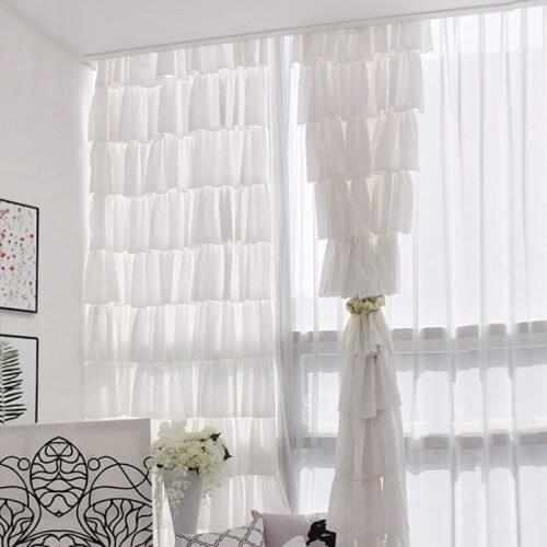 Fashion Cupcake Pure White Curtains Lace Fabric Sheers Girl Room Ruffle Romantic Voile Tulle Curtain for Living Room Window Deco