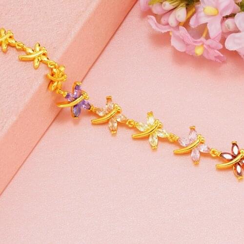 Fashion gold plated dragonfly color Zircon Bracelet For women girl lovely gold color Bracelet Christmas gift Valentines day