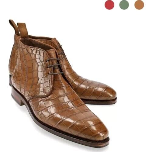 Lace Up Cowboy Winter Mens Boots Shoes Non-Slip Add Velvet Genuine Leather Work Boots Fashion Designer Shoes Men