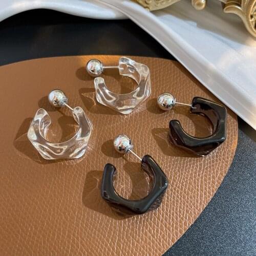 2021 New Korean Transparent Resin Acrylic Hoop Earrings Geometric Irregular Trend Earrings For Women Girls Aesthetic Jewelry