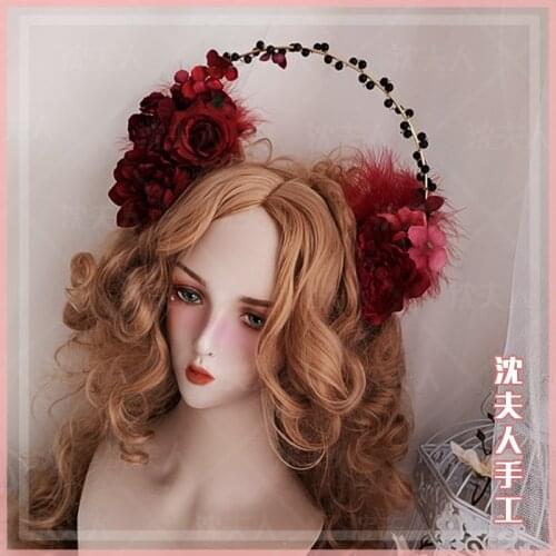 Lolita original gothic dark flower series Madonna halo flower pearl headband tea party catwaLolita Pearl Chain Court Retro Crown
